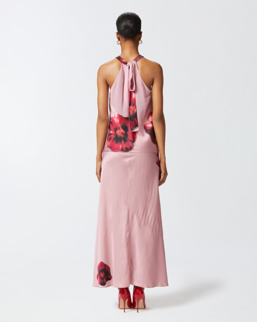 Top senza maniche in satin stampa fiori - immagine 6