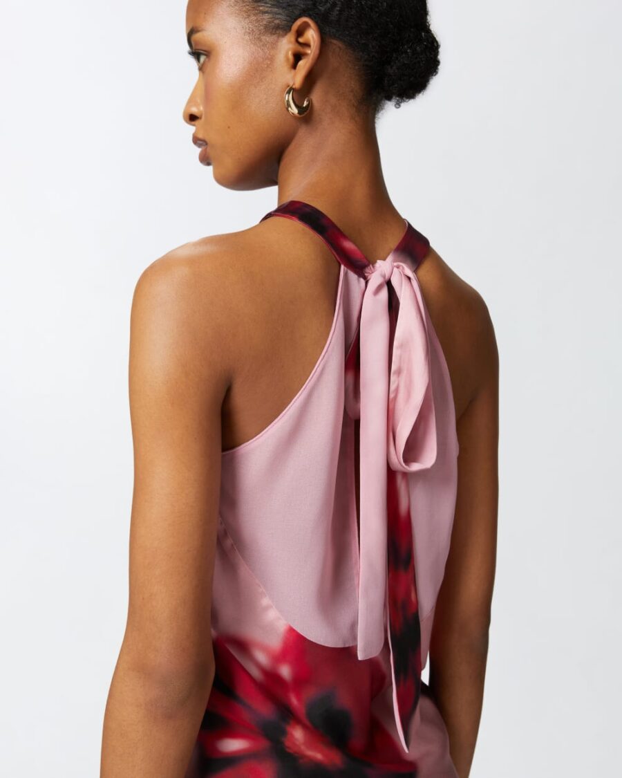 Top senza maniche in satin stampa fiori - immagine 7