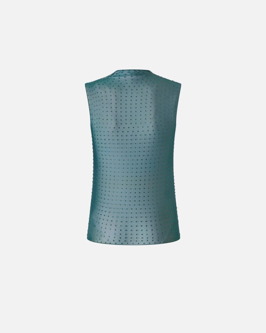 Top senza maniche in tulle con strass - immagine 2