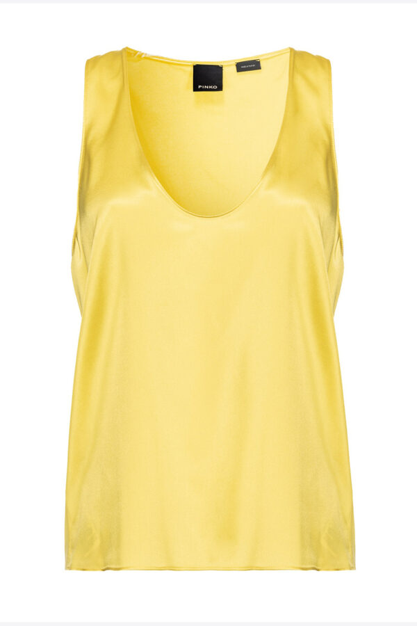 Top smanicato in satin stretch giallo ranuncolo