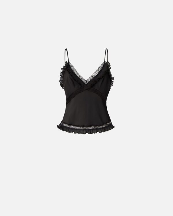 Top spalline sottili crêpe misto seta nero limousine
