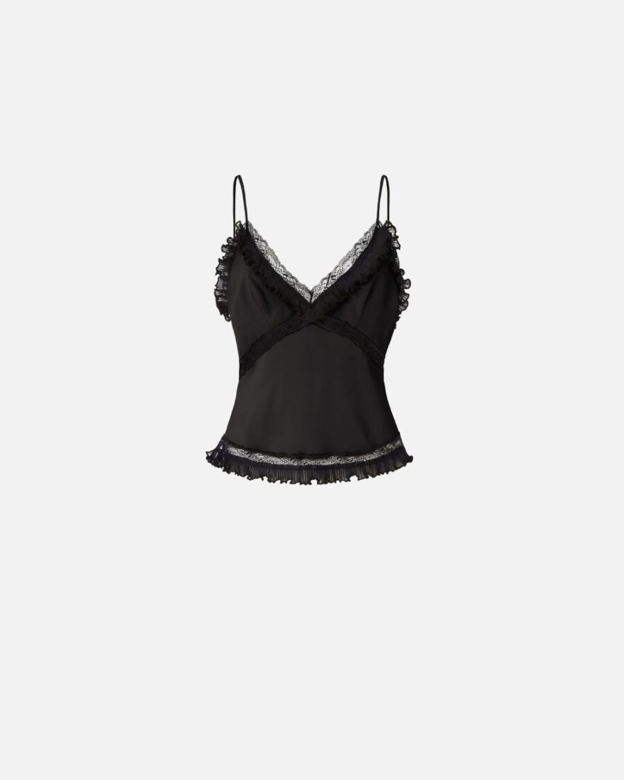 Top spalline sottili crêpe misto seta nero limousine