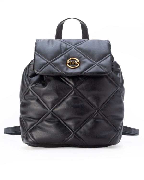 Backpack with Stitching Detail and Logo nero e antique gold